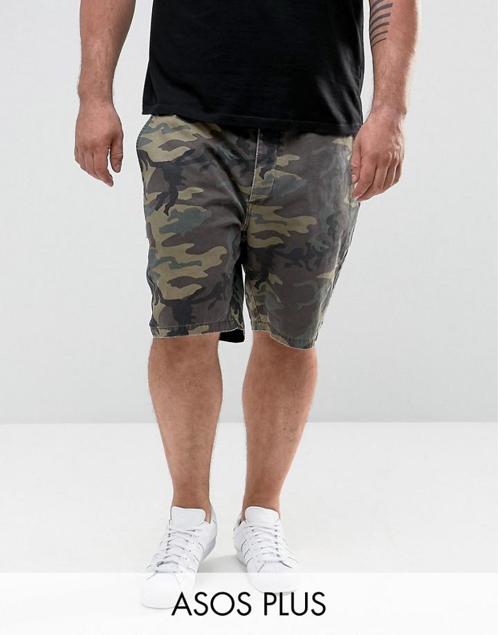 Asos Plus Chino Slim Short In Camo Print - Green