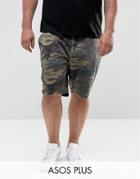 Asos Plus Chino Slim Short In Camo Print - Green