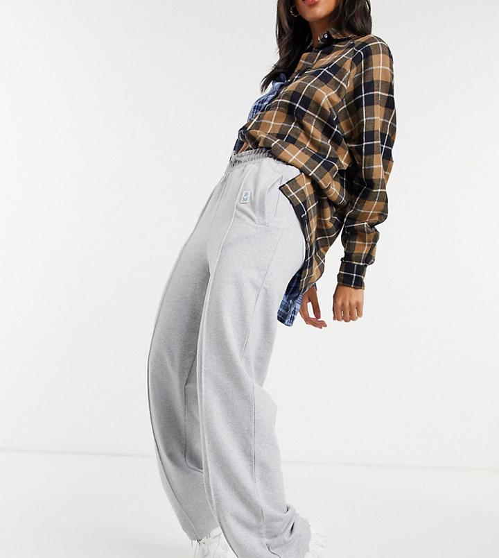 Damson Madder Recycled Poly Cotton Straight Leg Relaxed Pants With Front Seam & Logo Detail-grey