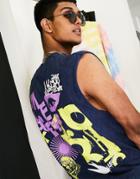Topman Tank With Come Together Front And Back Print In Washed Blue-blues