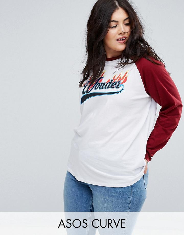 Asos Curve Super Overszied Raglan Top With Flaming Print - Multi