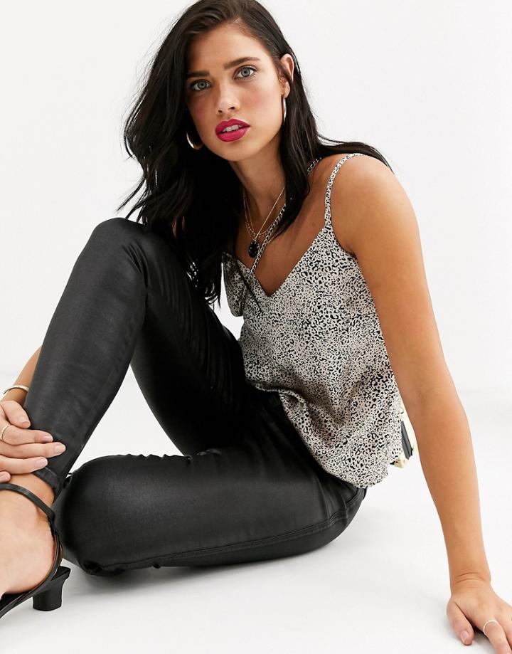 Asos Design Satin Cami In Animal Splodge Print