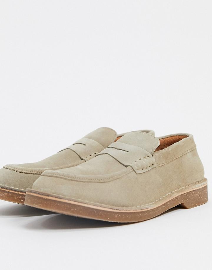 Selected Homme Suede Loafer In Stone-neutral