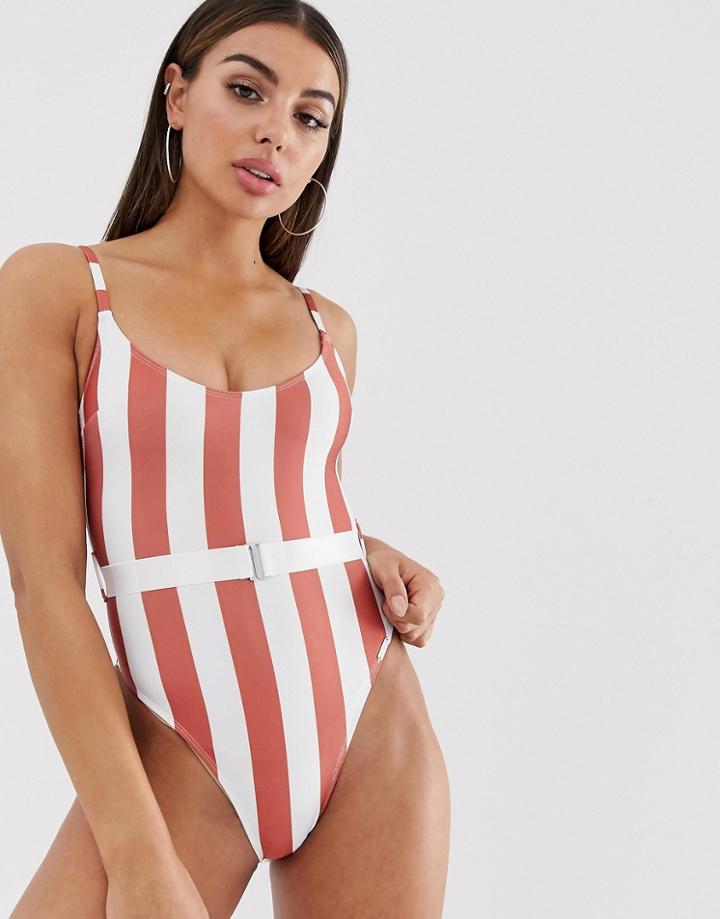 Free Society Swimsuit With Belt In Stripe - Multi