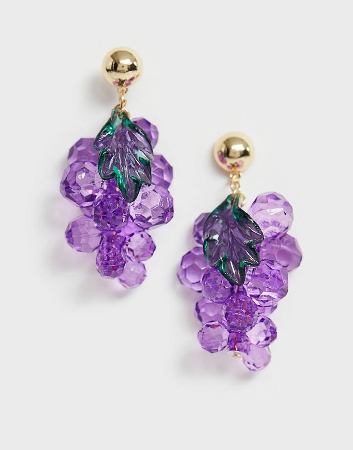 Glamorous Beaded Grape Oversized Earrings-purple