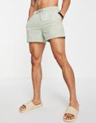Asos Design Swim Shorts In Linen Look Short Length-green