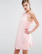Asos Ruffle Top Trapeze Mini Dress - Pink