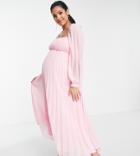 Asos Design Maternity Square Neck Pleated Midi Skater Dress In Soft Pink