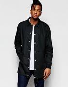 Pull & Bear Longline Coach Jacket In Black - Black