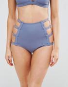 Asos Stud Embellished Caged High Waist Bikini Bottom - Gray