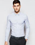 Asos Skinny Shirt In Micro Blue Stripe With Long Sleeves - Blue