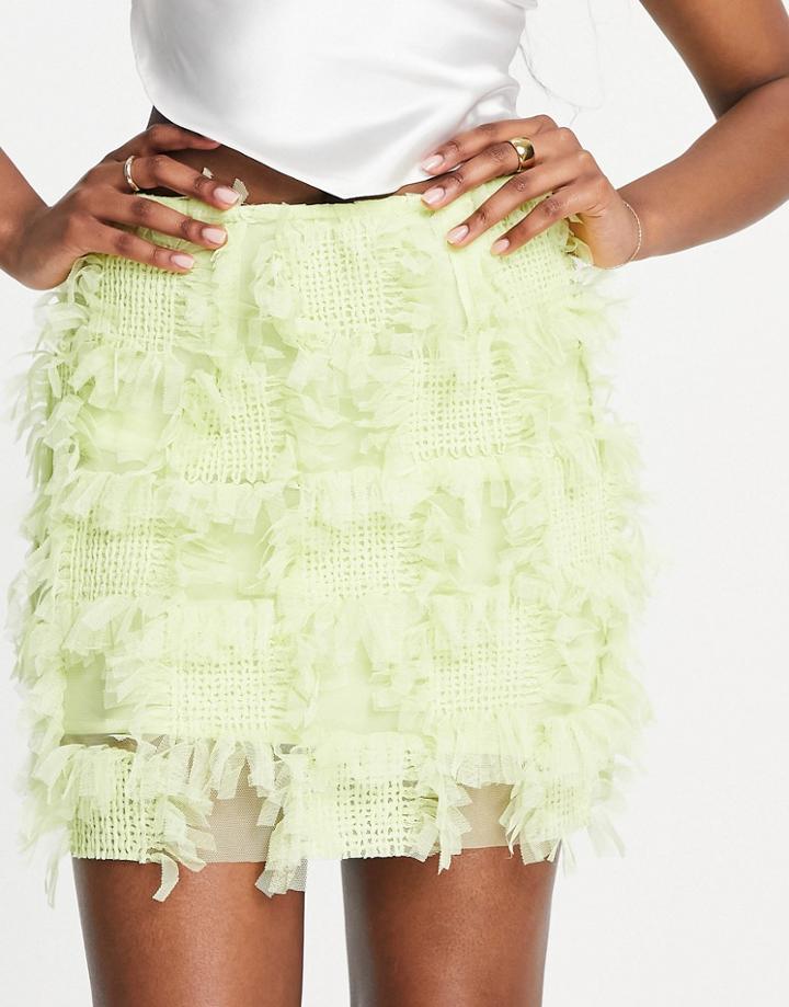 Asos Edition Textured Mesh Mini Skirt In Lime Green
