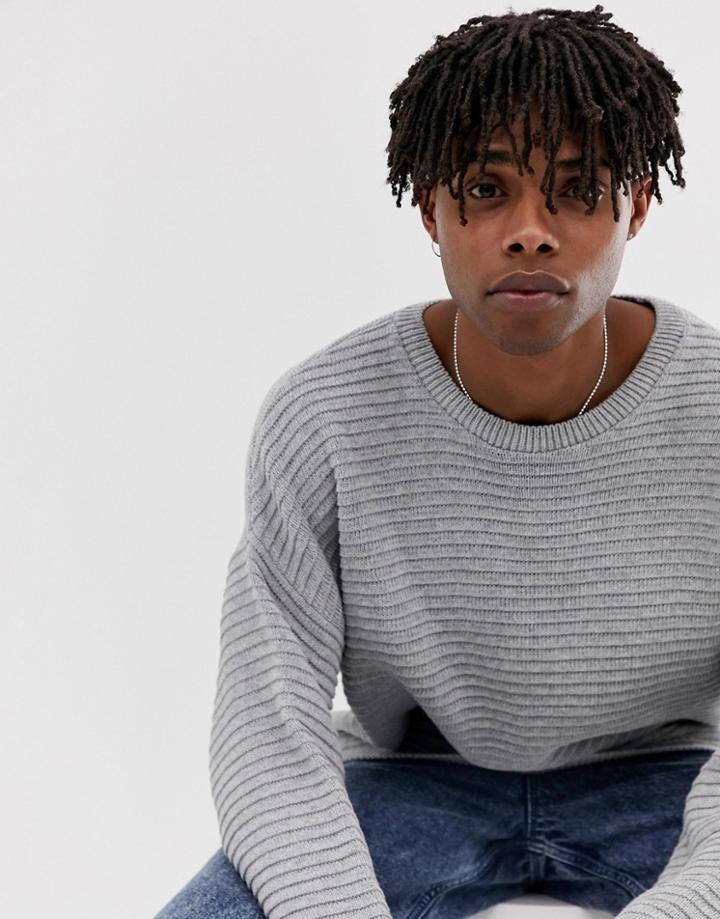 Asos Design Oversized Textured Knit Sweater In Gray