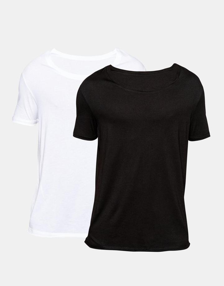 Asos Longline T-shirt 2 Pack With Stretch Neck And Drop Hem Save 15%
