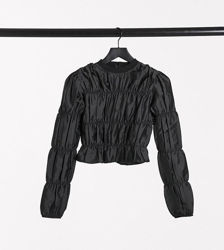 Collusion Shirred Taffeta Top In Black