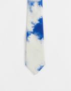 Asos Design Slim Tie With Cloud Design In Blue - Lblue