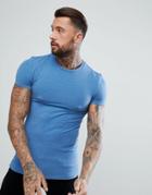Asos Design Muscle Fit T-shirt With Crew Neck In Blue - Blue