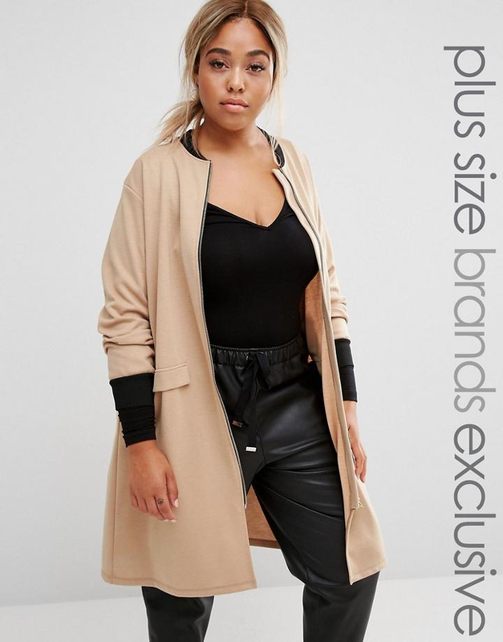 Pink Clove Longline Bomber - Beige