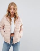 Pull & Bear Padded Jacket With Hood - Pink