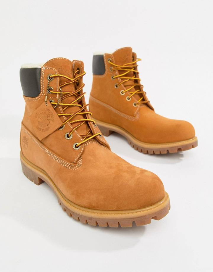 Timberland 6 Inch Premium Boots With Faux Fur Lining - Brown