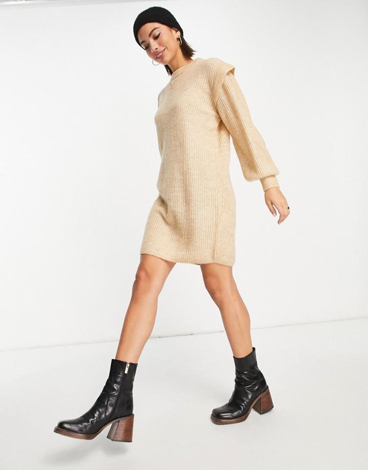 Y.a.s Shoulder Detail Knit Dress In Beige-brown