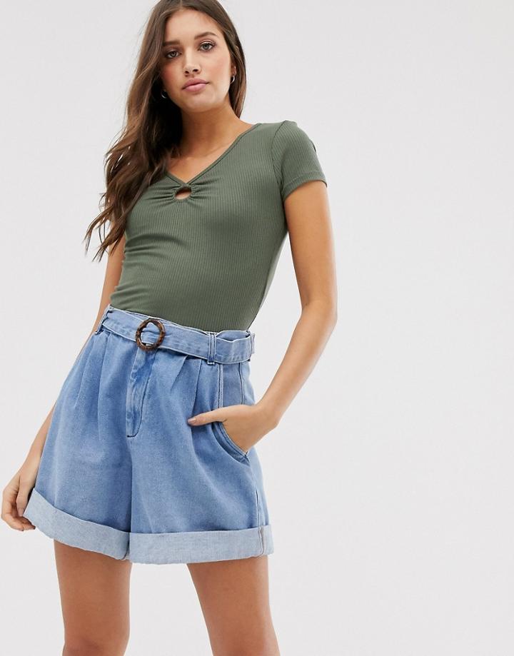 Hollister Crop Top With Ring Detail-green