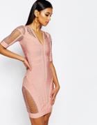 Wow Couture Bandage Body-conscious Dress With Ladder Detail - Blush Pink