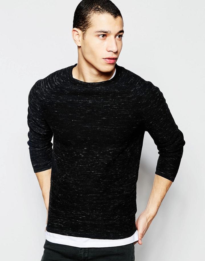 Selected Homme Flecked Matthew Crew Neck Sweat - Bm Black Marl