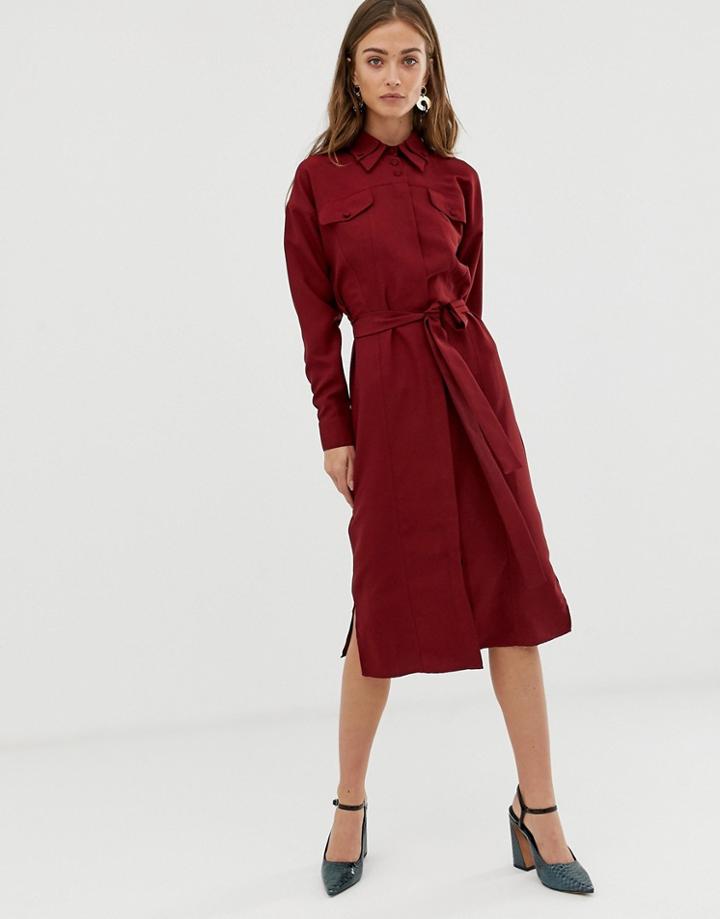 Asos White Tie Belt Shirt Dress With Seam Detail-multi