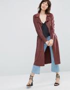 Only Jennifer Faux Suede Trench Coat - Red