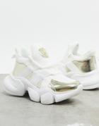 Asos Design Desire Neoprene Lace Up Sneakers In White And Gold-multi