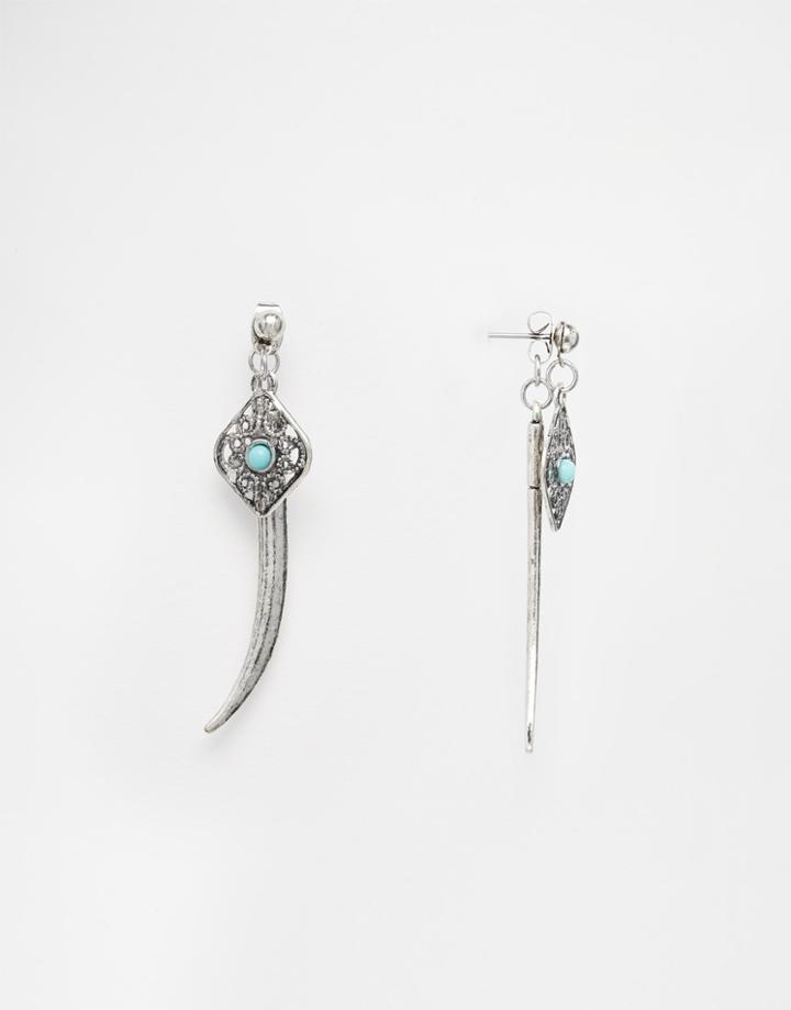 Asos Horn Front & Back Earrings - Blue