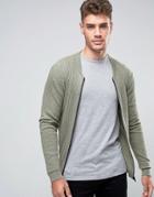 Asos Knitted Bomber In Cotton With Waffle Texture - Green