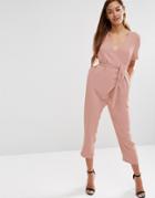Asos Jumpsuit With Wrap And Self Tie - Salmon