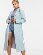 Helene Berman Ruth Vinyl Long Belted Coat In Blue-blues