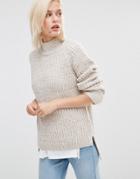 Brave Soul Ribbed Roll Neck Sweater - Cream