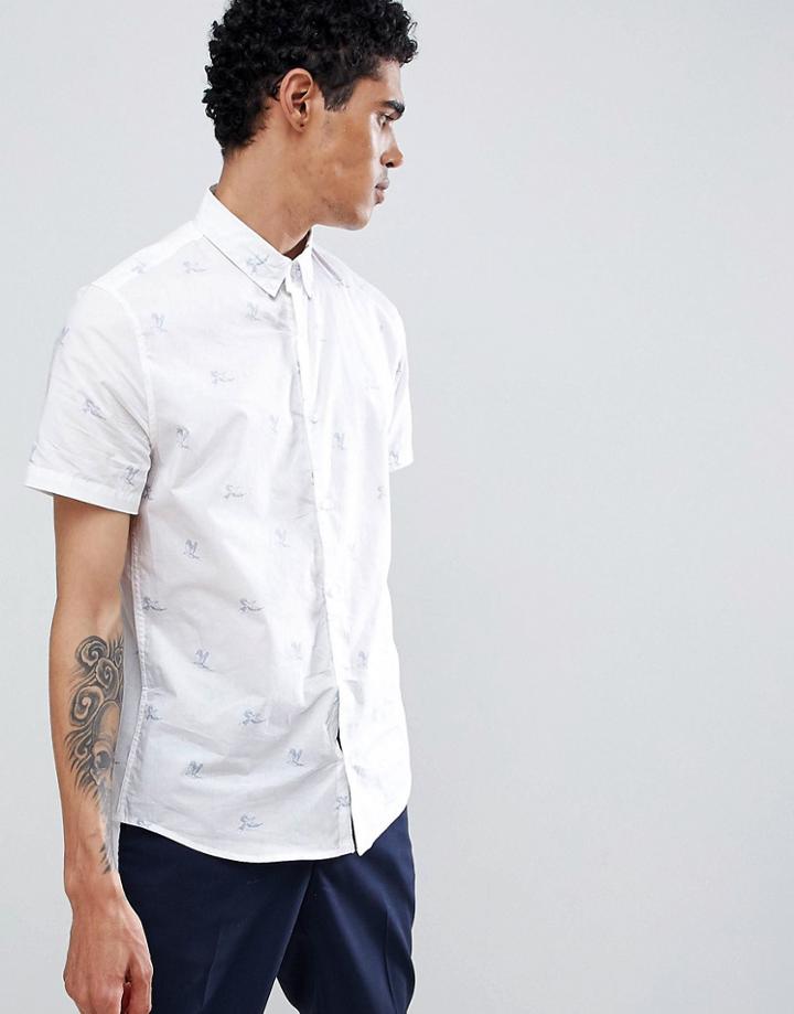 Burton Menswear Shirt With Bird Print In White - White
