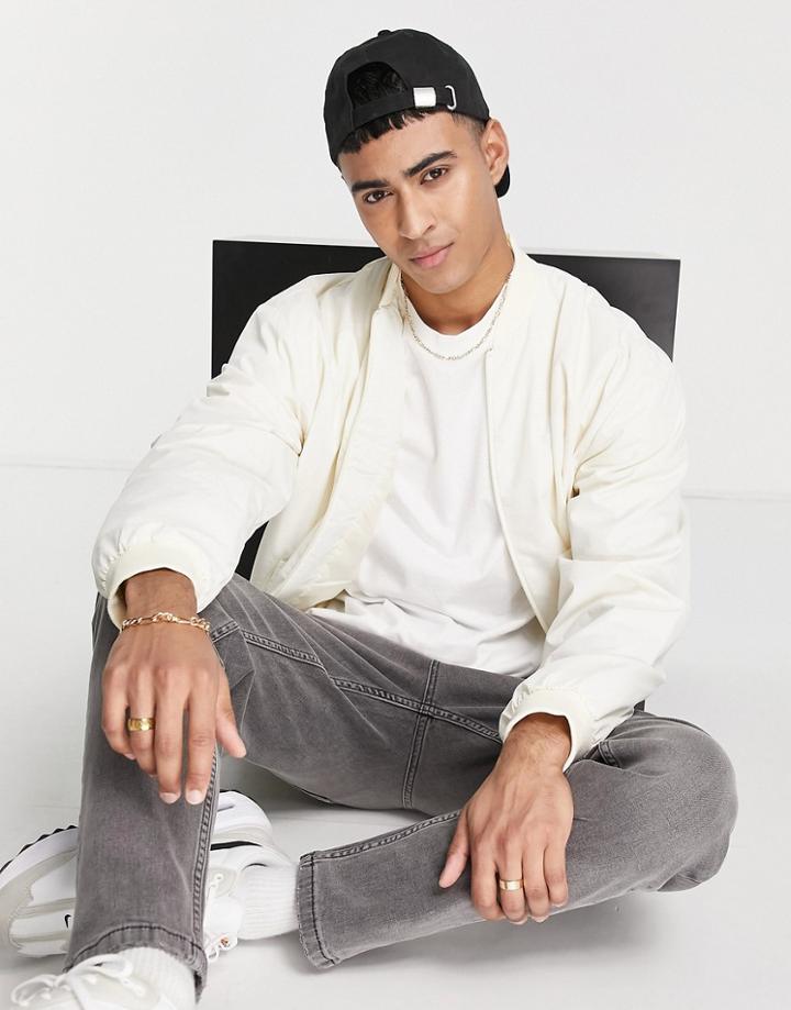 Asos Design Essential Oversized Bomber Jacket In Stone-neutral