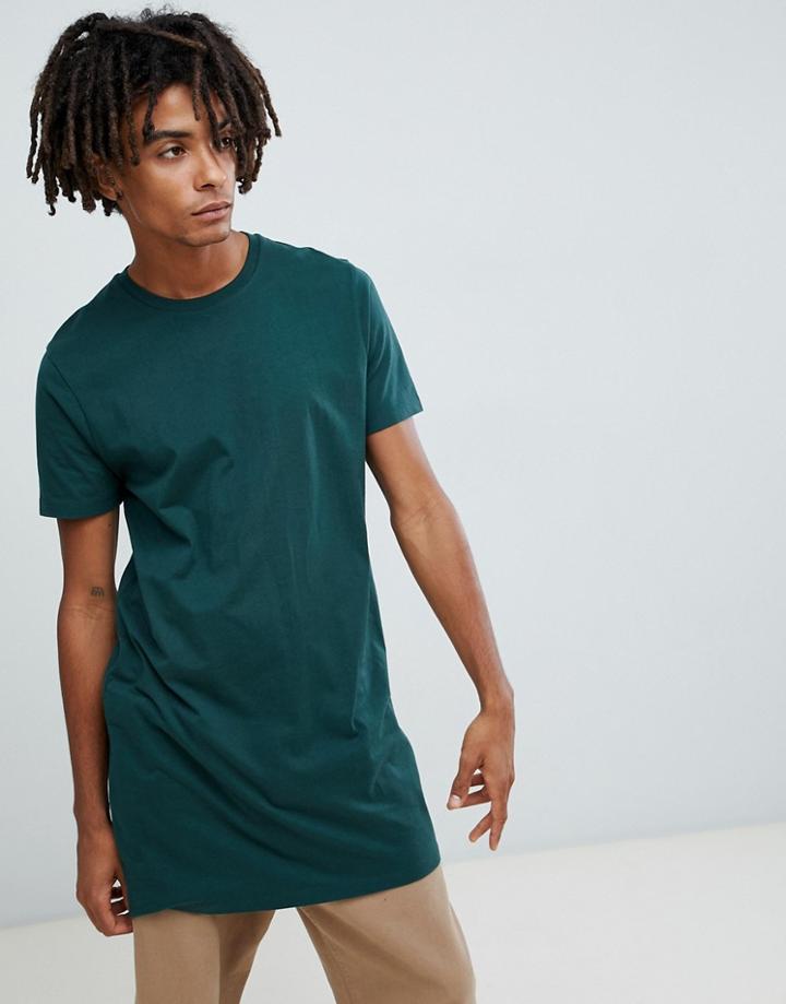 Asos Design Super Longline T-shirt With Crew Neck In Khaki - Green