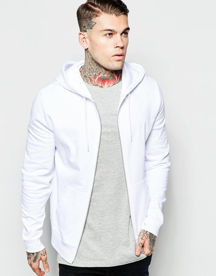 Asos Zip Up Hoodie In White - White