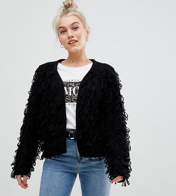 New Look Petite Shaggy Cardigan In Black - Black