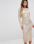 Prettylittlething Premium Sequin Midi Dress - Gold