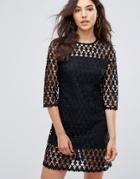 Liquorish Star Lace Shift Dress-black