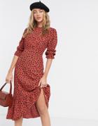 Nobody's Child High Neck Maxi Tea Dress In Botanical Floral-red