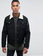 Jack & Jones Wool Jacket With Fleece Collar - Black