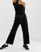 Noisy May Wide Leg Crop Jean With Contrast Stitch - Black