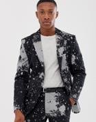 Jack & Jones Premium Slim Suit Jacket In Bleach Print - Black