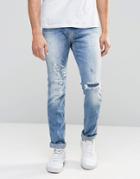 Replay Jeans Anbass Slim Fit Rip And Repair Light Wash - Blue