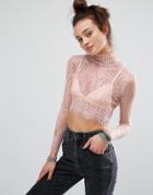 Motel Crop Top In Lace - Pink