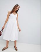 Asos Design Midi Smock Dress With Tie Straps - White